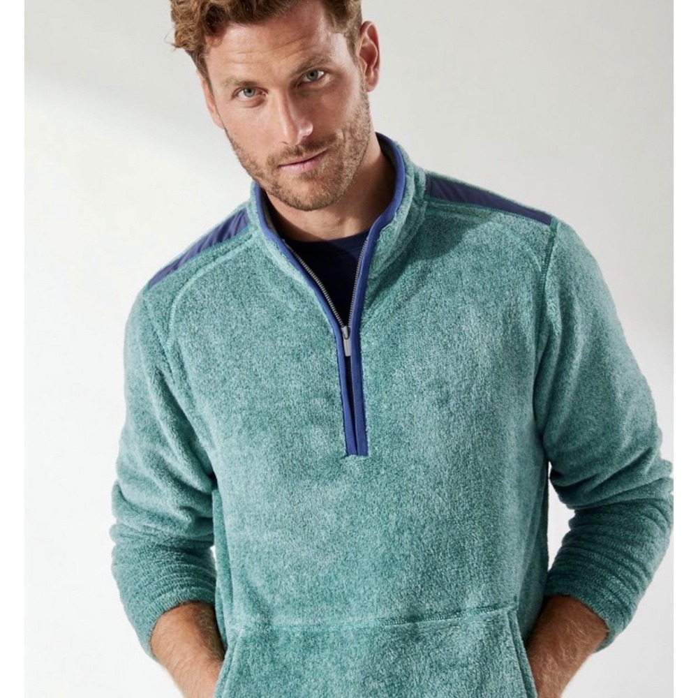 Tommy Bahama Cascade Cozy Half Zip Pullover Fleece Neptune Green Men's Medium